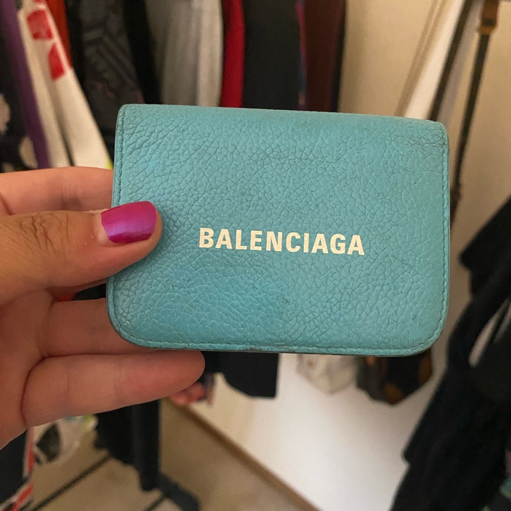 BALENCIAGA - Baby Blue Compact Tri Fold Wallet